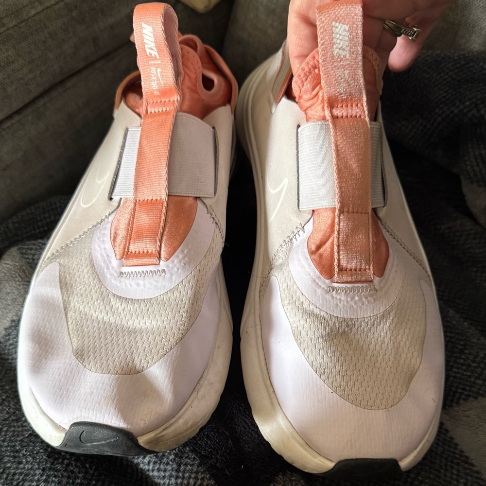 Nike White and Coral Slip-On Shoes